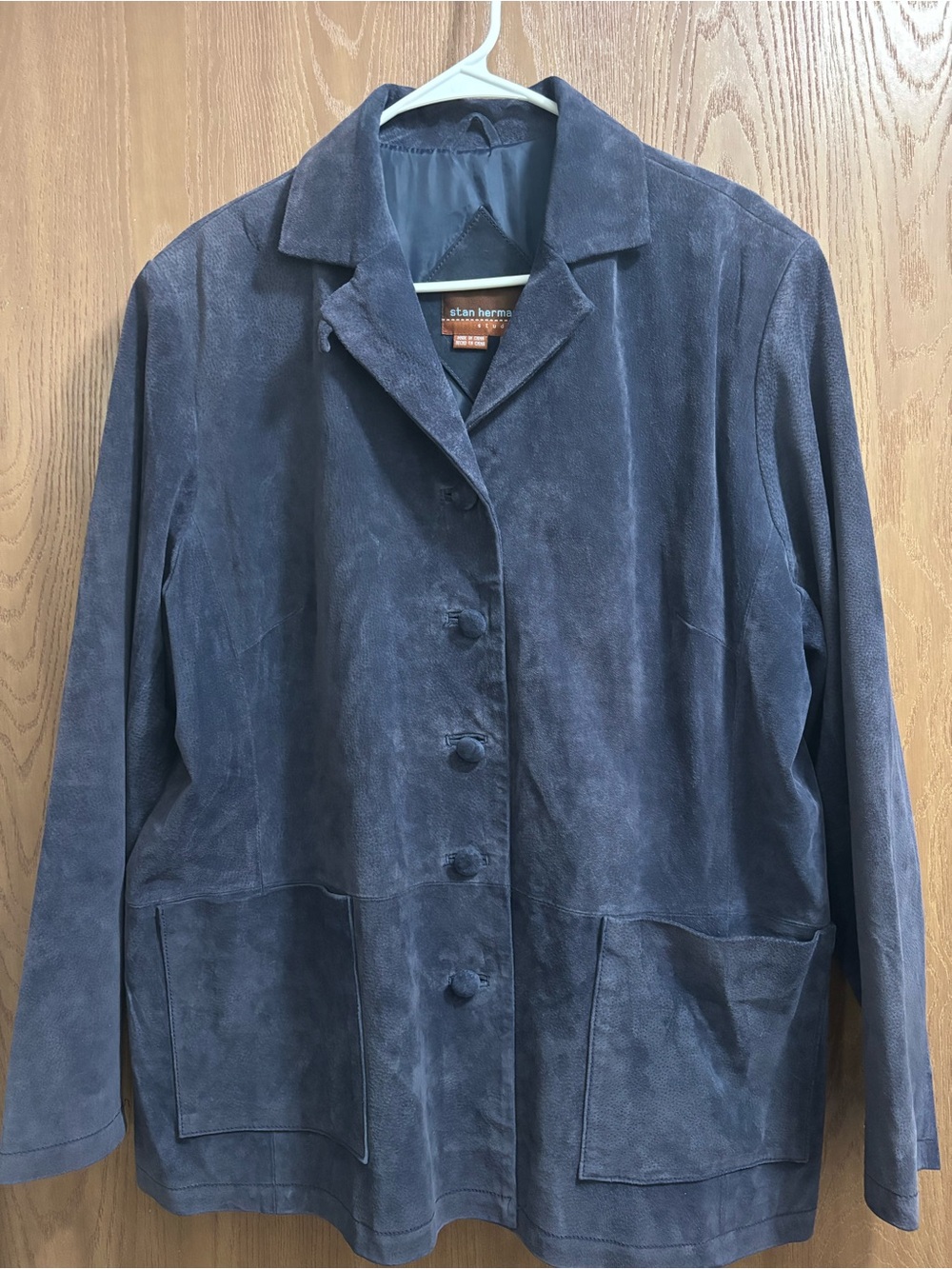 Stan Herman Women’s Vintage 90s Blue Suede Button-Front Jacket